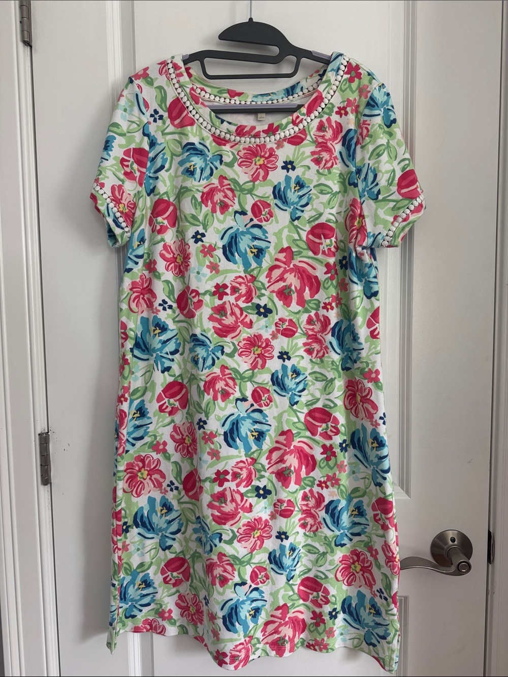 Talbots Cotton Floral Short Sleeve Dress in Pink & Blue excellent condition